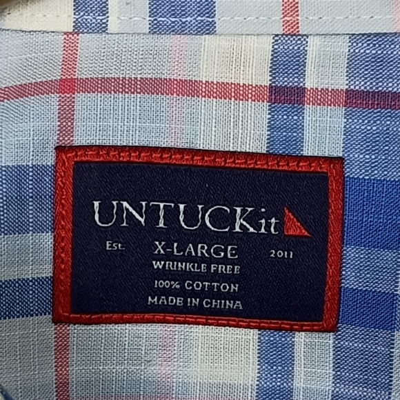 Untuckit Wrinkle Free Shirt Blue Red Plaid XL Reynvaan Button Down Long Sleeve - Picture 7 of 9